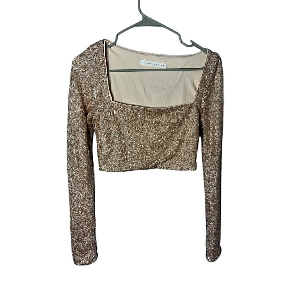 Susana Monaco Sequin Long Sleeve Crop Top Women SM Taylor Swift Era Holidays - Picture 7 of 9